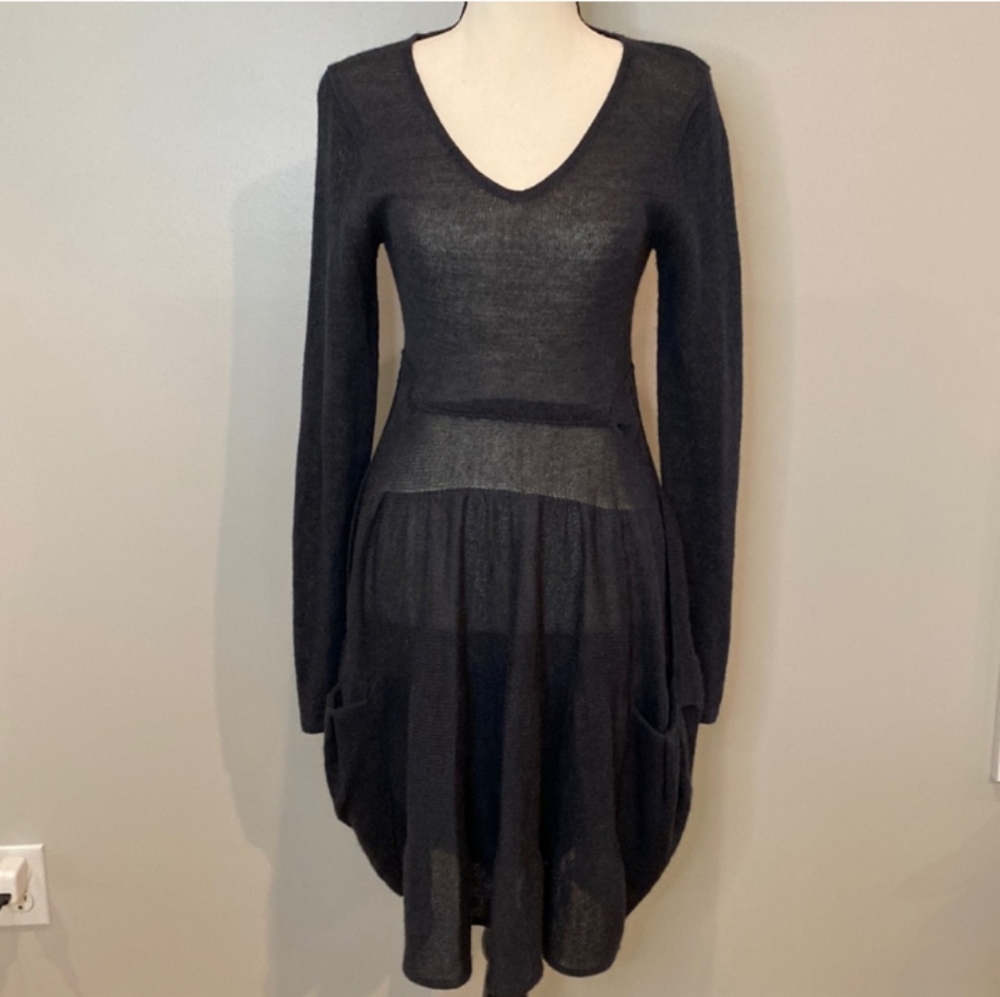 🆕Peruvian Connection Grey 100% Alpaca Sweater Dress Boho Pockets Size Small